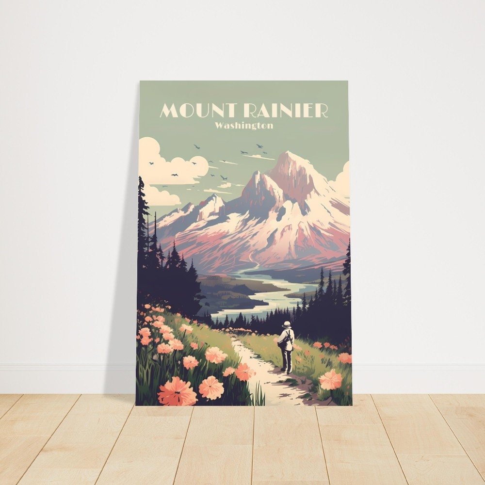 Poster Mount Rainier Travel Poster Print Washington's Peak Wall Art USA Home Decor mount hike Art Print USA