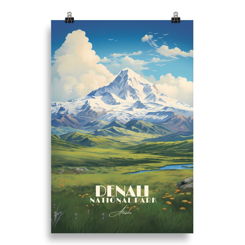 Poster Denali National Park Print Alaska USA Poster National Park Alaska Wall Decor Denali Art Print Autumn Mont Lake Print