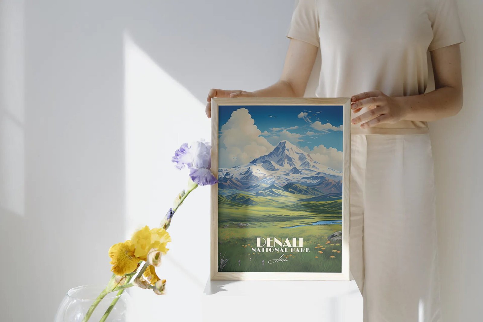 Poster Denali National Park Print Alaska USA Poster National Park Alaska Wall Decor Denali Art Print Autumn Mont Lake Print
