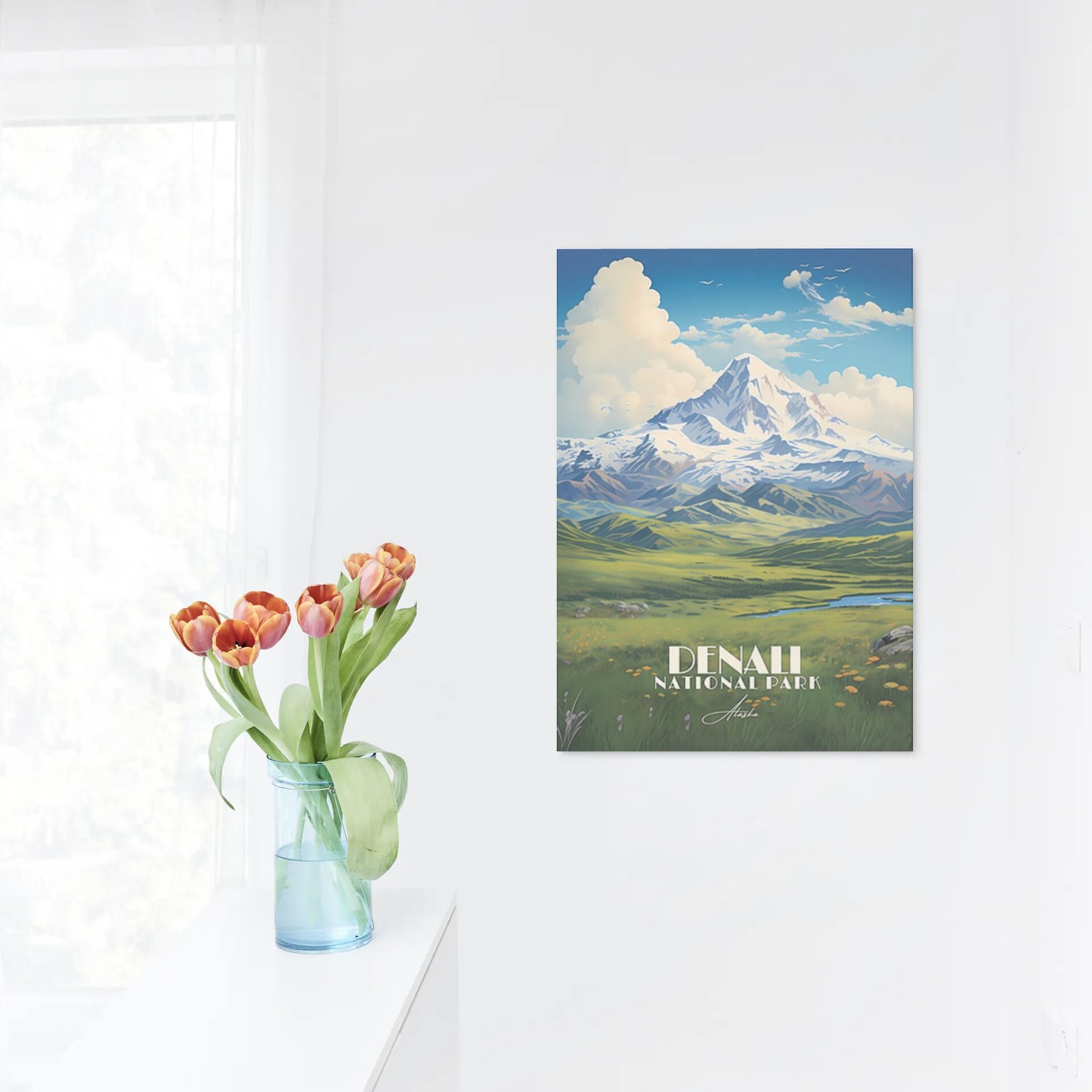 Poster Denali National Park Print Alaska USA Poster National Park Alaska Wall Decor Denali Art Print Autumn Mont Lake Print
