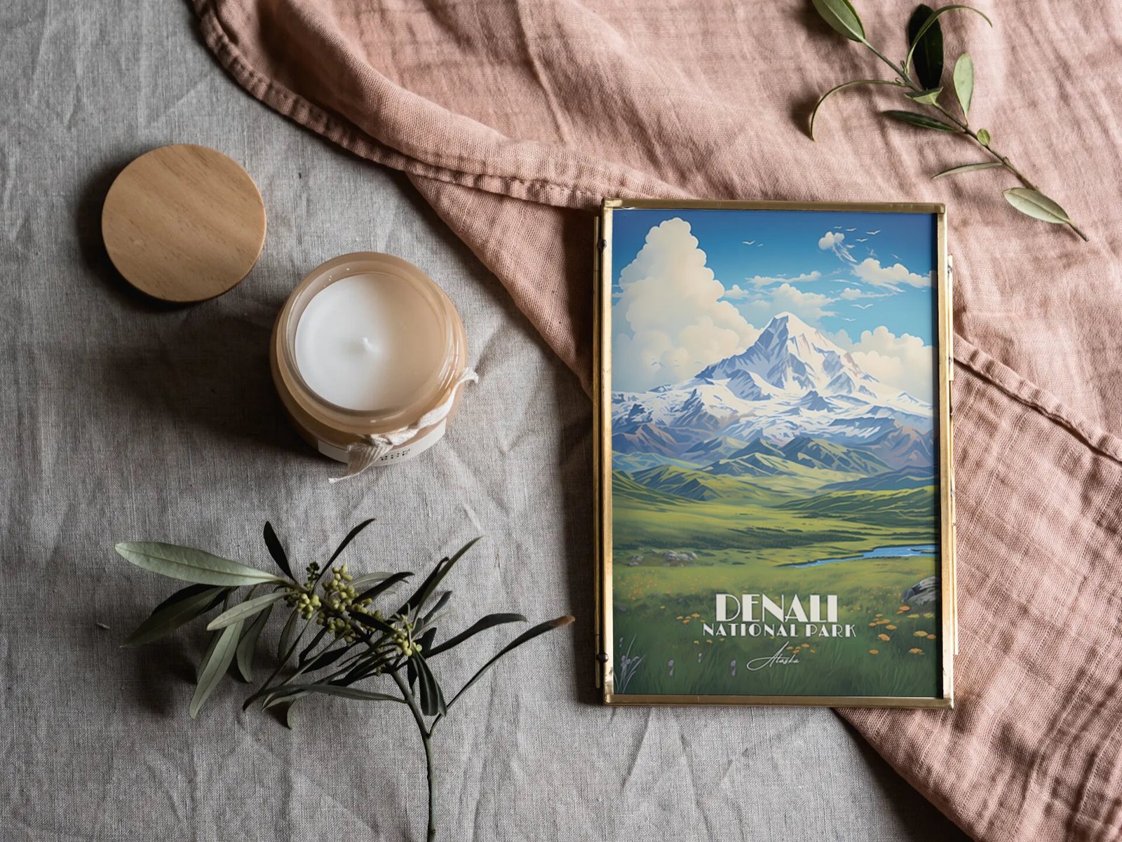 Poster Denali National Park Print Alaska USA Poster National Park Alaska Wall Decor Denali Art Print Autumn Mont Lake Print