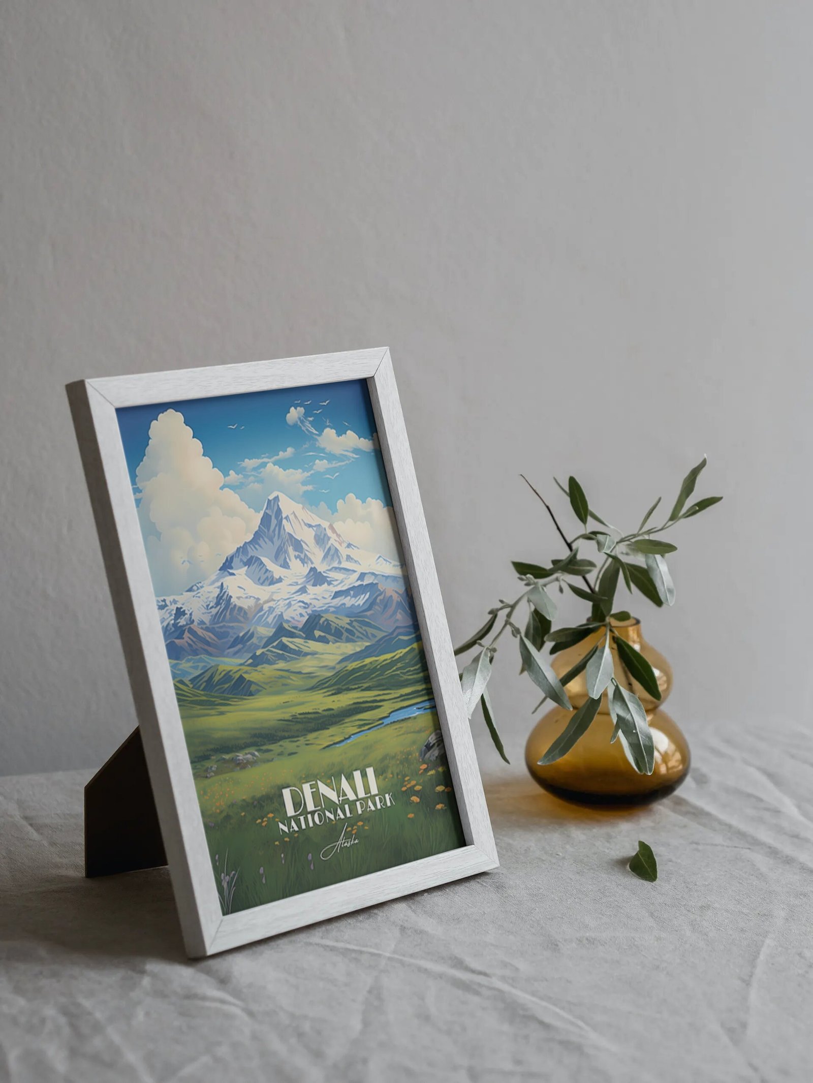 Poster Denali National Park Print Alaska USA Poster National Park Alaska Wall Decor Denali Art Print Autumn Mont Lake Print