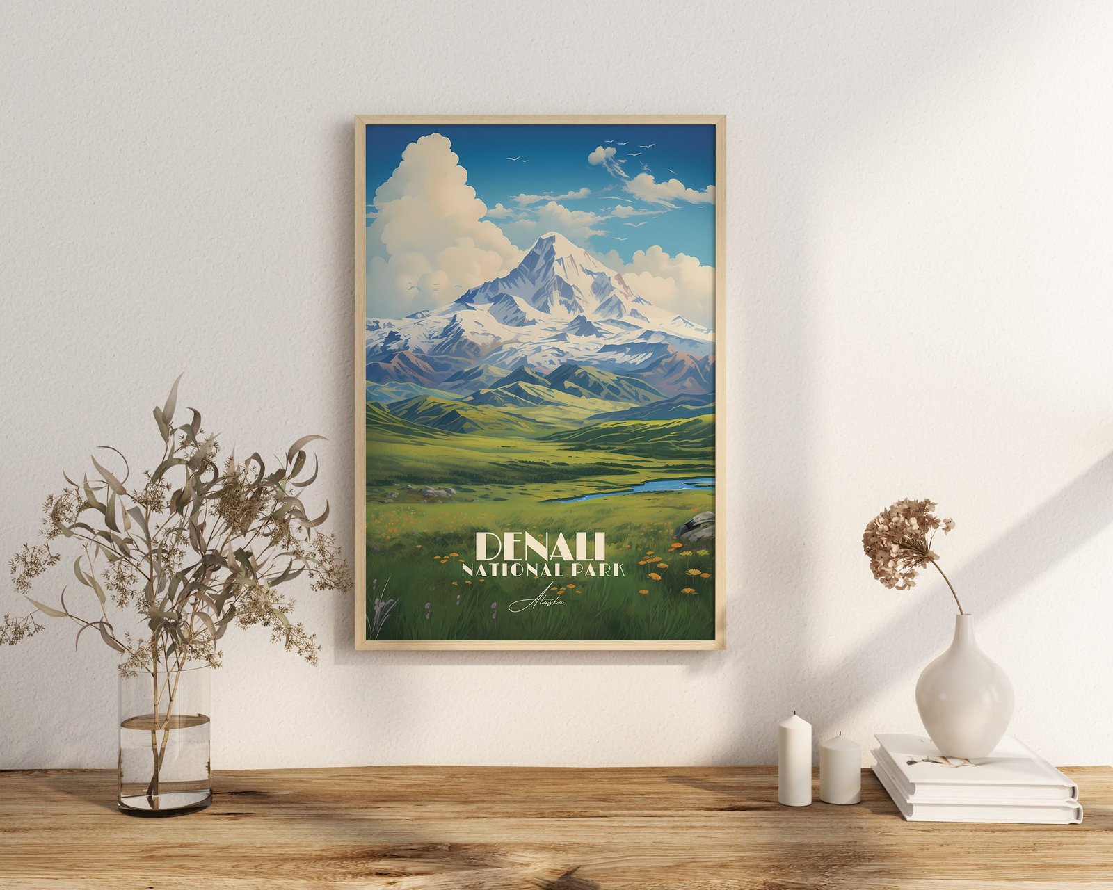 Poster Denali National Park Print Alaska USA Poster National Park Alaska Wall Decor Denali Art Print Autumn Mont Lake Print