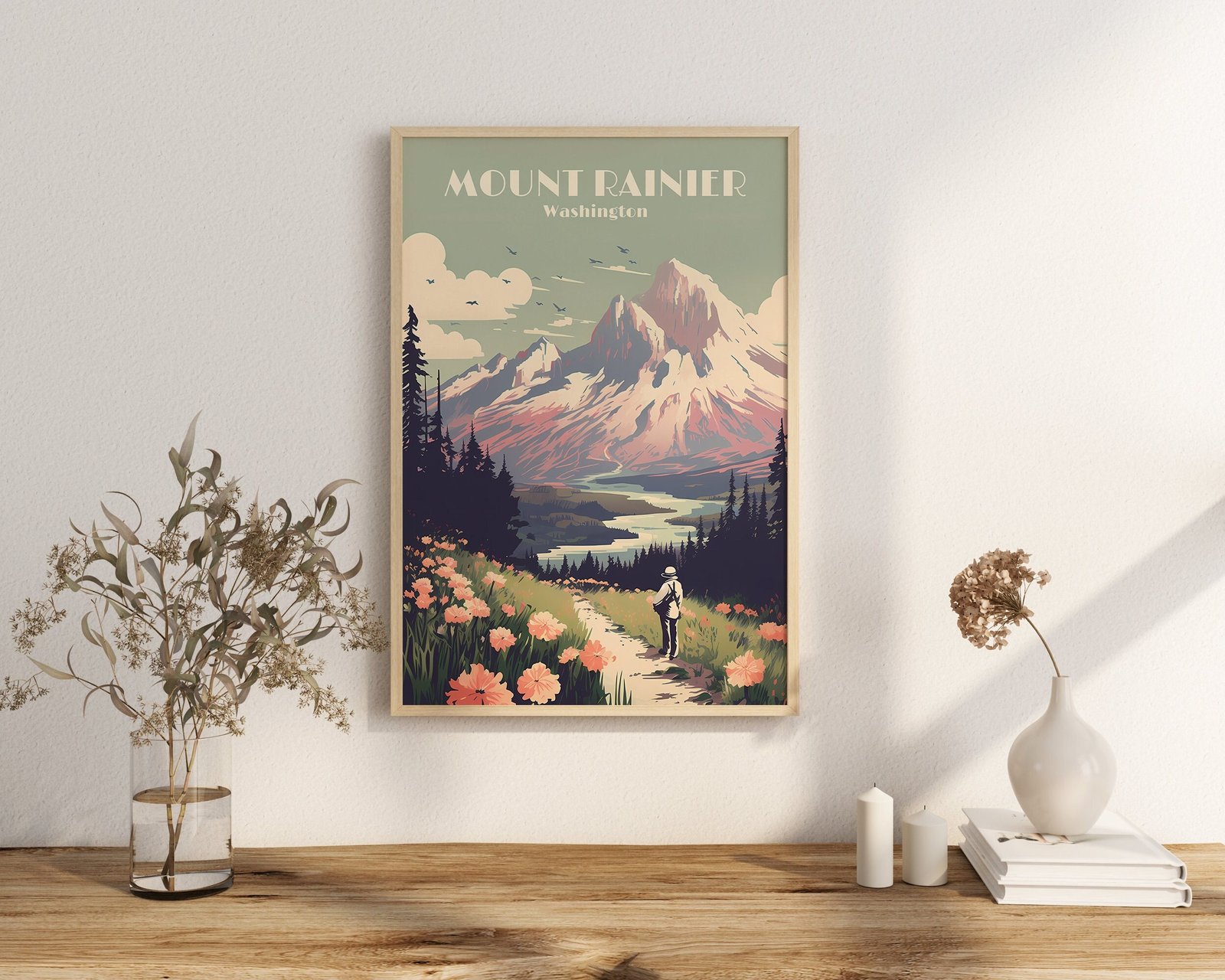 Poster Mount Rainier Travel Poster Print Washington's Peak Wall Art USA Home Decor mount hike Art Print USA