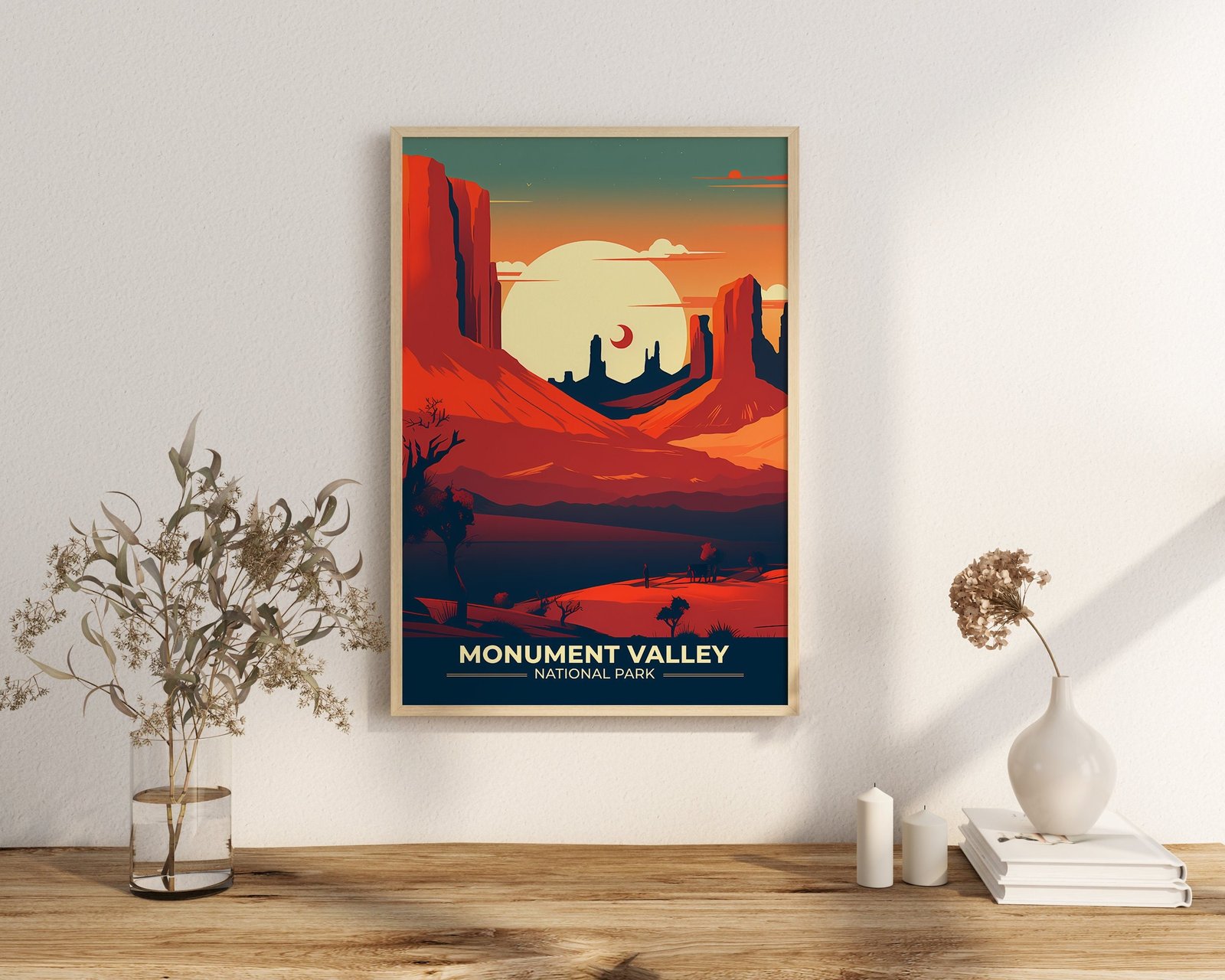 Print Monument Valley Poster Utah-Arizona Border Poster Drive Scenic Routes Wall Decor Red Desert Landscape Art Print USA