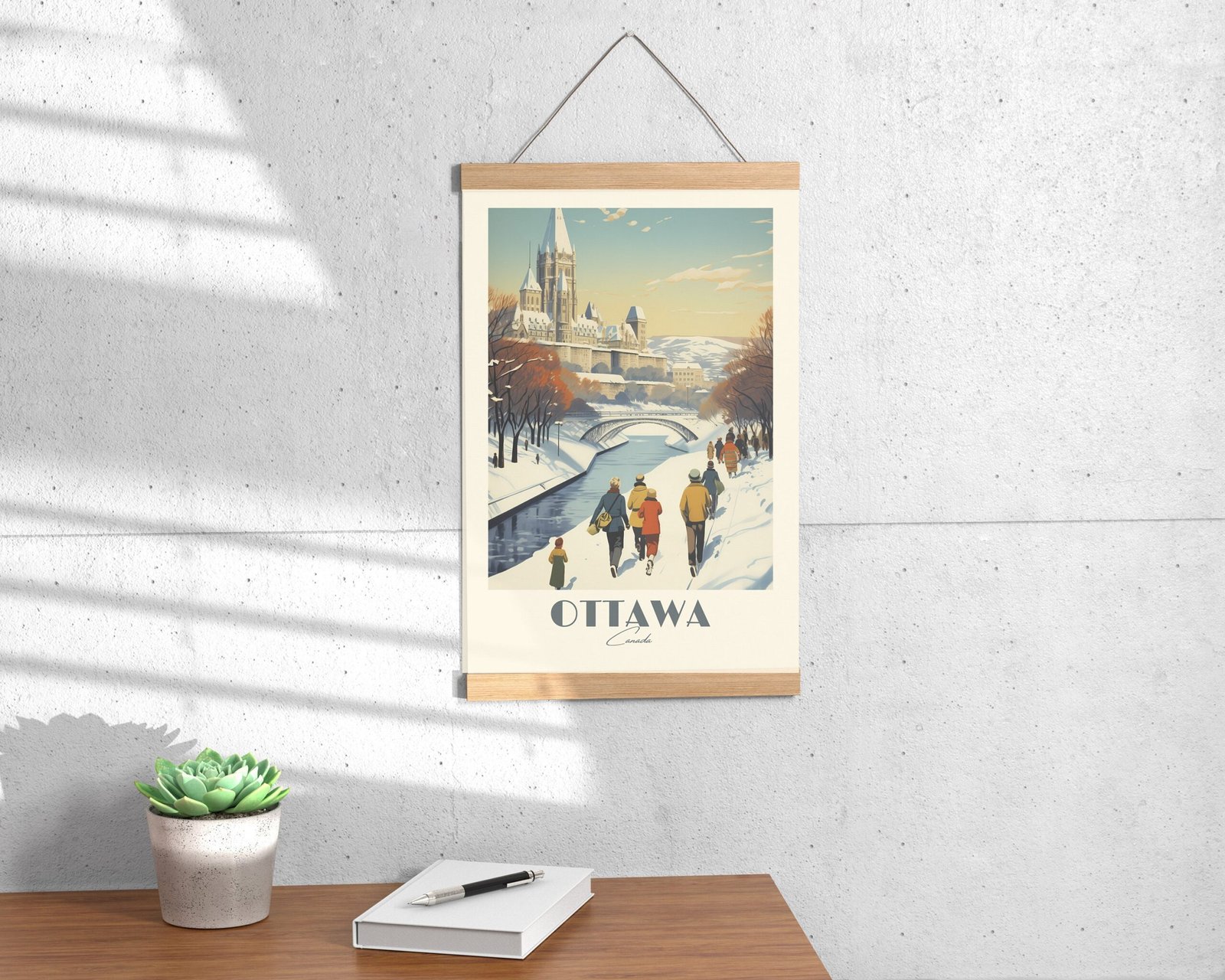 Print Ottawa Canal Rideau Poster, Wall Decor Canadian Capital Art Print Canada poster Ontario, Skating, Cycling, vintage poster