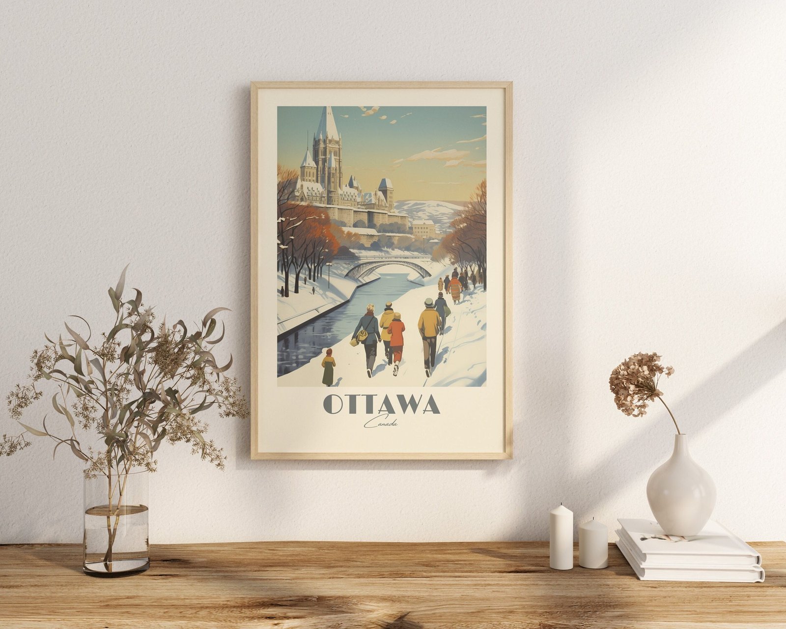 Print Ottawa Canal Rideau Poster, Wall Decor Canadian Capital Art Print Canada poster Ontario, Skating, Cycling, vintage poster