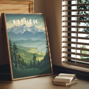 Print Olympic National Park Crescent Lake Washington State USA Poster West Coast Hike Beach Poster Forest
