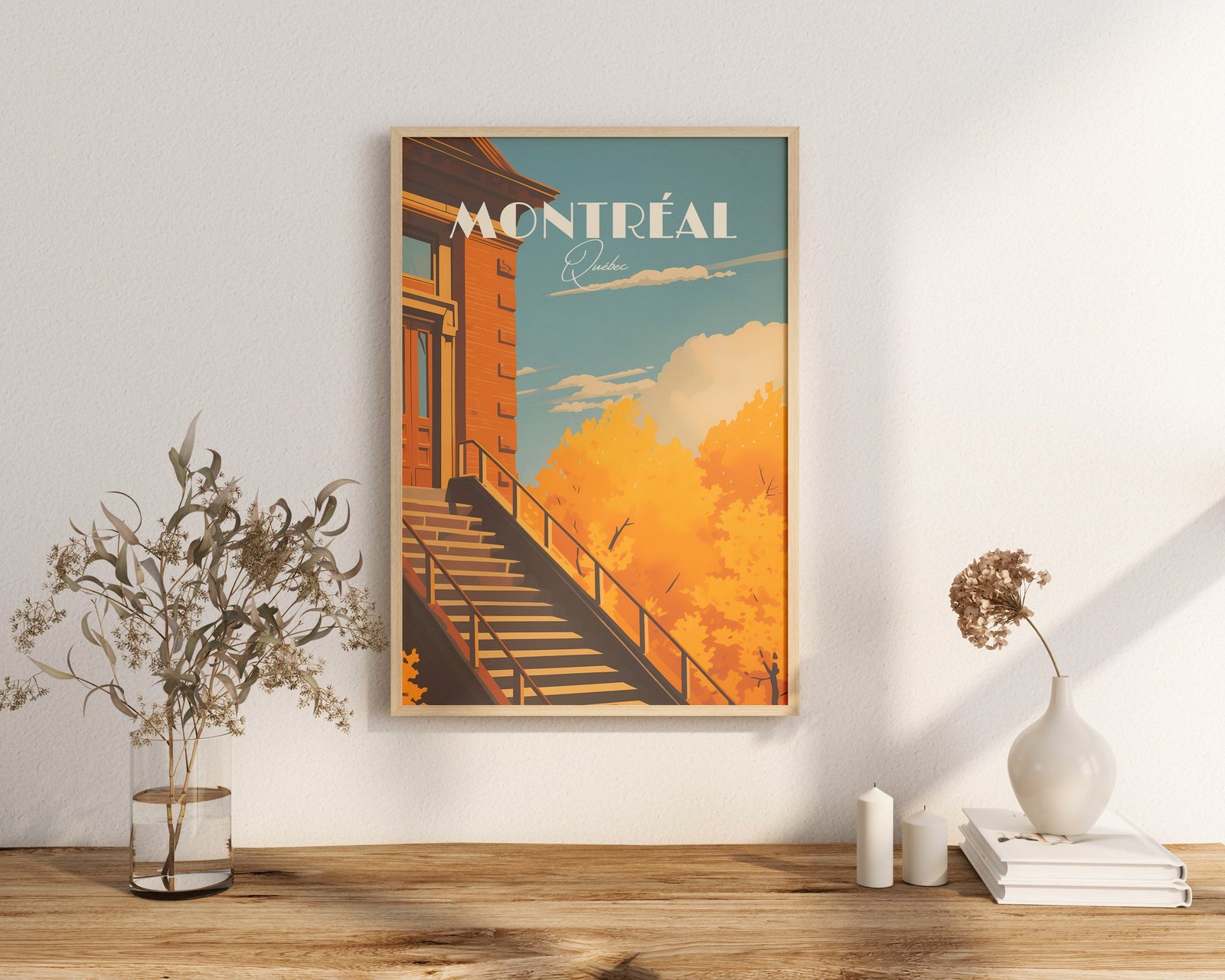 Print Montreal Quebec Plateau Mont-Royal Duluth Square Saint Louis Historic Street Restaurant Duplex Poster Stairs maple Leaf Fall Quebec