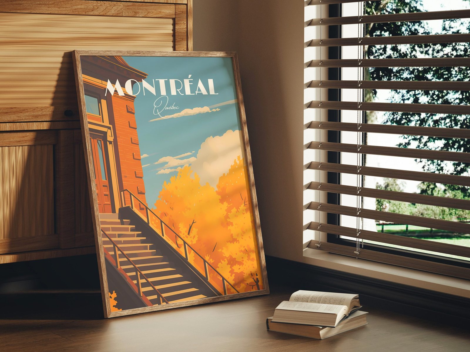 Print Montreal Quebec Plateau Mont-Royal Duluth Square Saint Louis Historic Street Restaurant Duplex Poster Stairs maple Leaf Fall Quebec