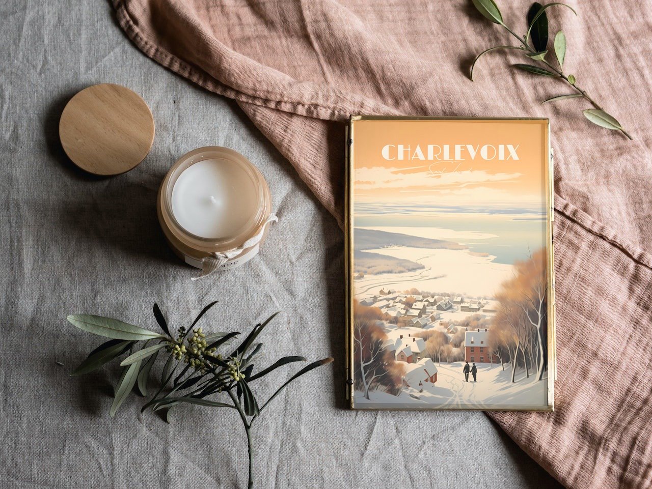 Print Charlevoix Poster Québec Saint Laurent Hike Winter Art Snow River Sentier des Caps Village Poster Canada