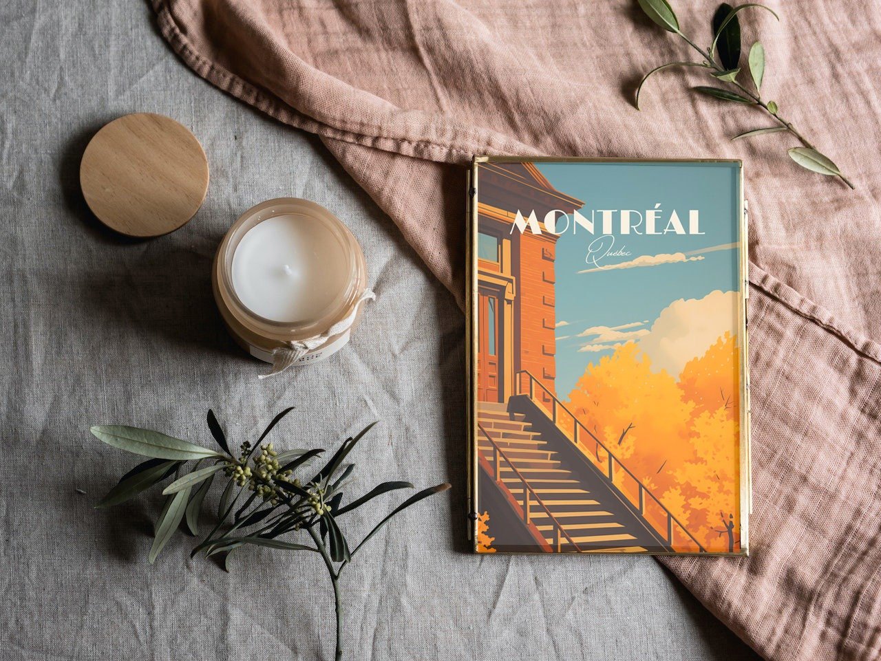 Print Montreal Quebec Plateau Mont-Royal Duluth Square Saint Louis Historic Street Restaurant Duplex Poster Stairs maple Leaf Fall Quebec