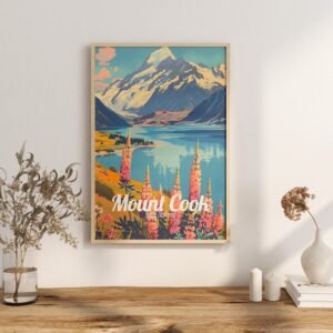 Poster Mount Cook print Canterbury New Zealand Travel Poster Scenic Mountain Views Art Print Nature Wall Decor Adventure Gifts
