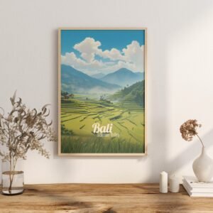 Poster Sidemen Valley print Bali Indonesia Travel Poster Scenic Rice Terraces Art Print Cultural Heritage Wall Decor Gifts