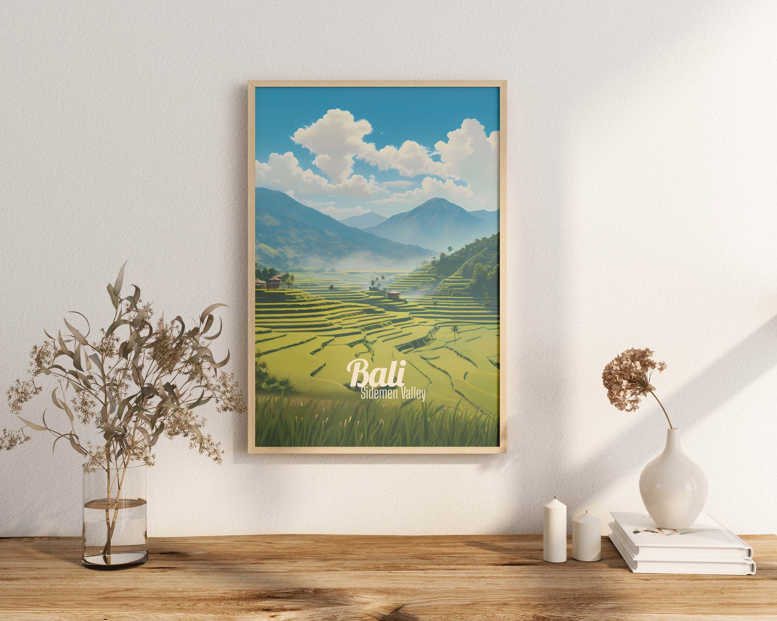Poster Sidemen Valley print Bali Indonesia Travel Poster Scenic Rice Terraces Art Print Cultural Heritage Wall Decor Gifts