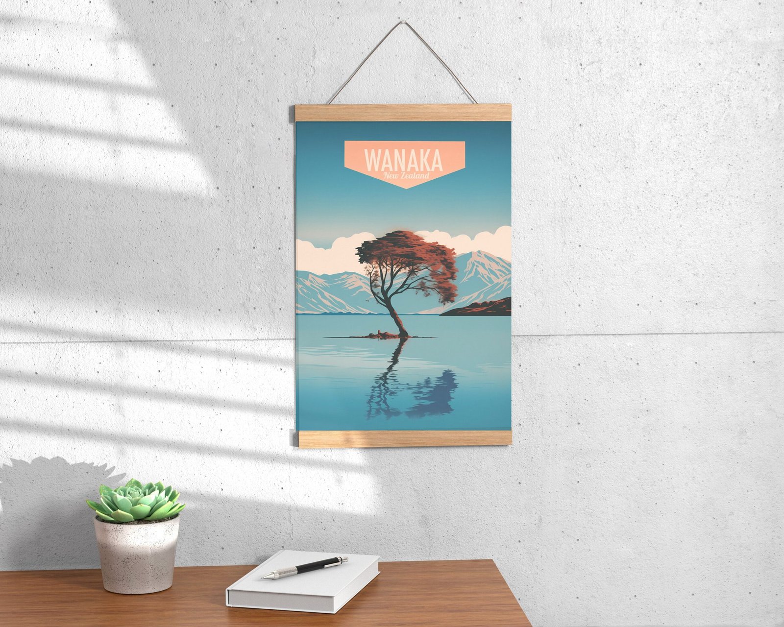 Poster Wanaka Tree print Otago New Zealand Travel Poster Scenic Lake Views Art Print Nature Wall Decor Adventure Gifts