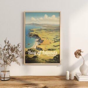 Poster Bay of Islands print Northland New Zealand Travel Poster Coastal Scenic Views Art Print NZ Wall Decor Beach Gifts