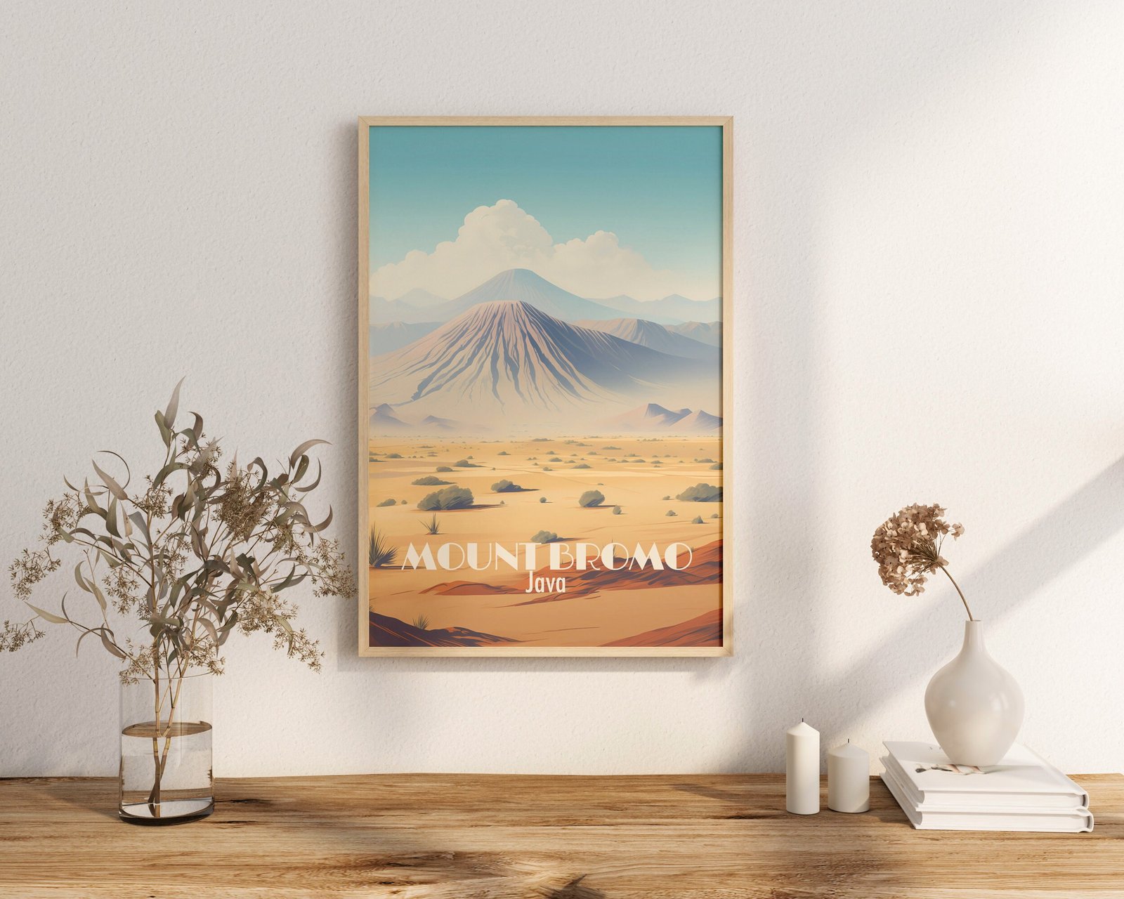 Poster Bromo Volcano print Java Indonesia Travel Poster Scenic Mountain Art Print Volcano Wall Decor Nature Adventure Gifts