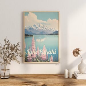 Poster Lake Pukaki print Canterbury New Zealand Travel Poster Scenic Lake Art Print Nature Wall Decor Adventure Gifts