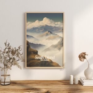 Poster South Island print New Zealand Travel Poster Scenic Nature Views Art Print Wall Decor Adventure Gifts
