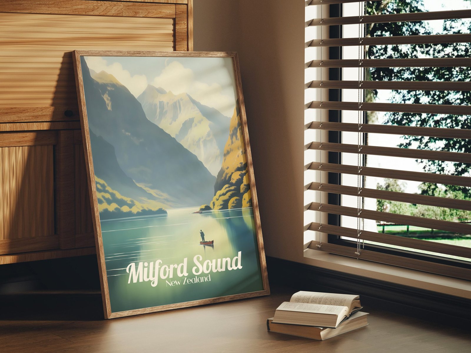 Poster Milford Sound print Fiordland New Zealand Travel Poster Scenic Fjord Views Art Print Nature Wall Decor Adventure Gifts