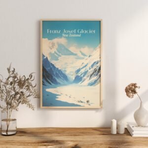 Poster Franz Josef Glacier print West Coast New Zealand Travel Poster Scenic Glacier Art Print NZ Wall Decor Adventure Nature Gifts