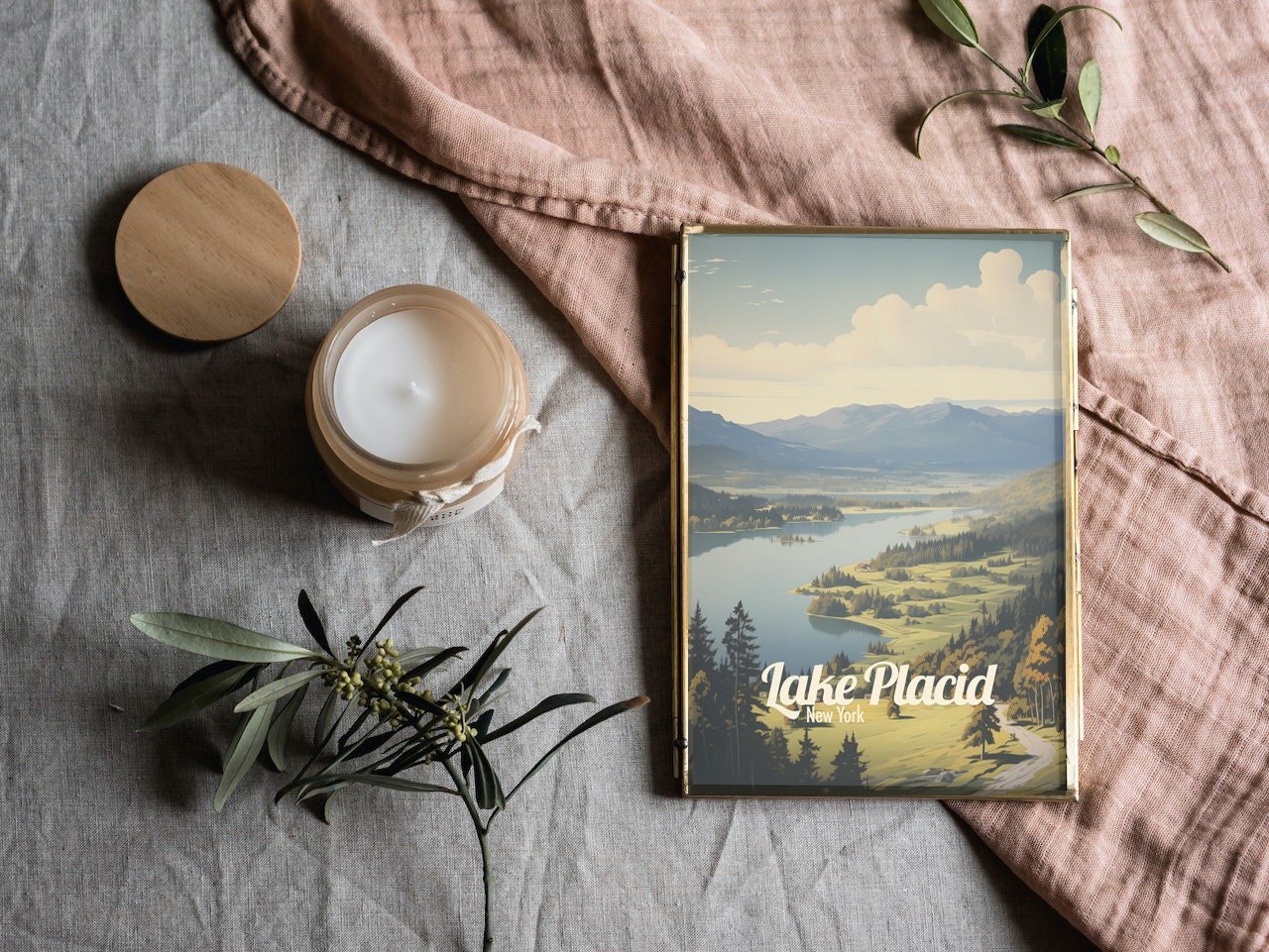 Poster Lake Placid print New York Travel Poster Scenic Mountain Views Art Print Nature Wall Decor Adventure Gifts