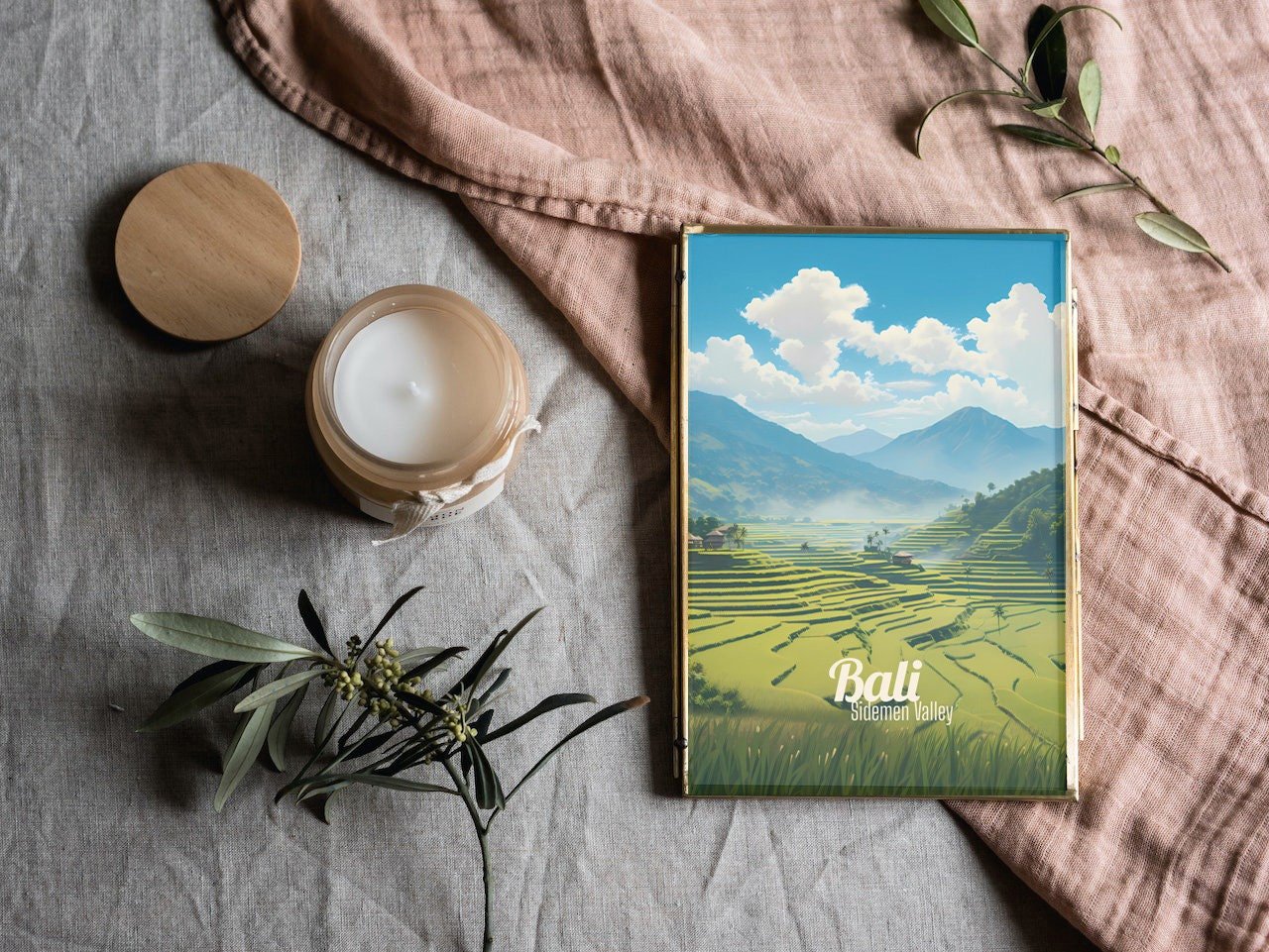 Poster Sidemen Valley print Bali Indonesia Travel Poster Scenic Rice Terraces Art Print Cultural Heritage Wall Decor Gifts