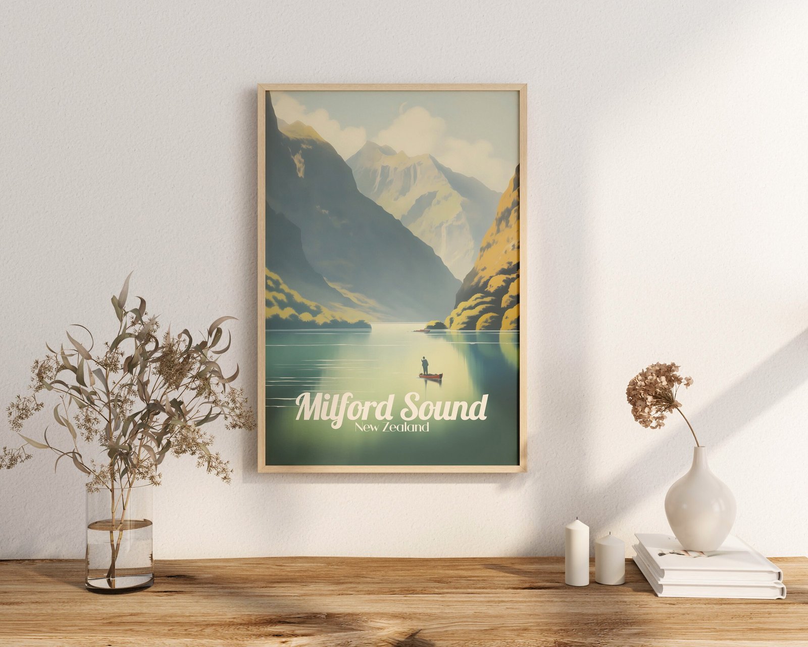 Poster Milford Sound print Fiordland New Zealand Travel Poster Scenic Fjord Views Art Print Nature Wall Decor Adventure Gifts
