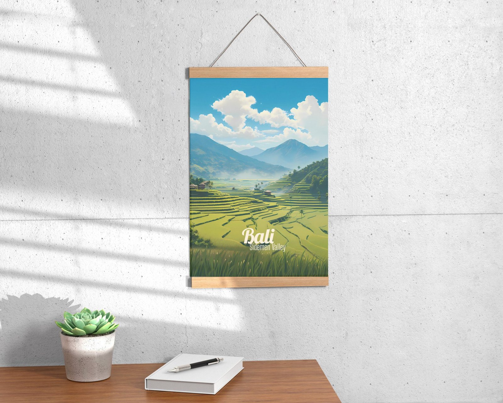Poster Sidemen Valley print Bali Indonesia Travel Poster Scenic Rice Terraces Art Print Cultural Heritage Wall Decor Gifts
