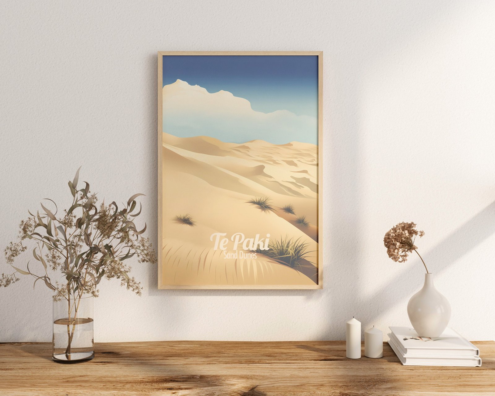 Poster Te Paki Sand Dunes print Northland New Zealand Travel Poster Scenic Coastal Views Art Print Wall Decor Adventure Gifts