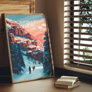 Poster Avoriaz France Alpes Morzine in Winter ski station Thonon print Haute-Savoie poster and Portes du Soleil print