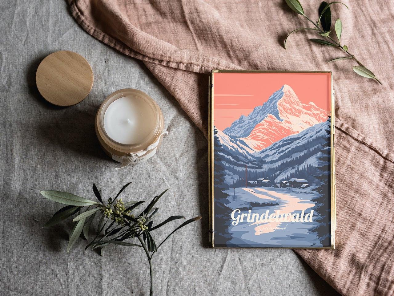 Print Grindelwald Poster Switzerland Alpine Peaks Wall Decor Swiss Alps Adventure Art Print Jungfrau Region Eiger Mountains