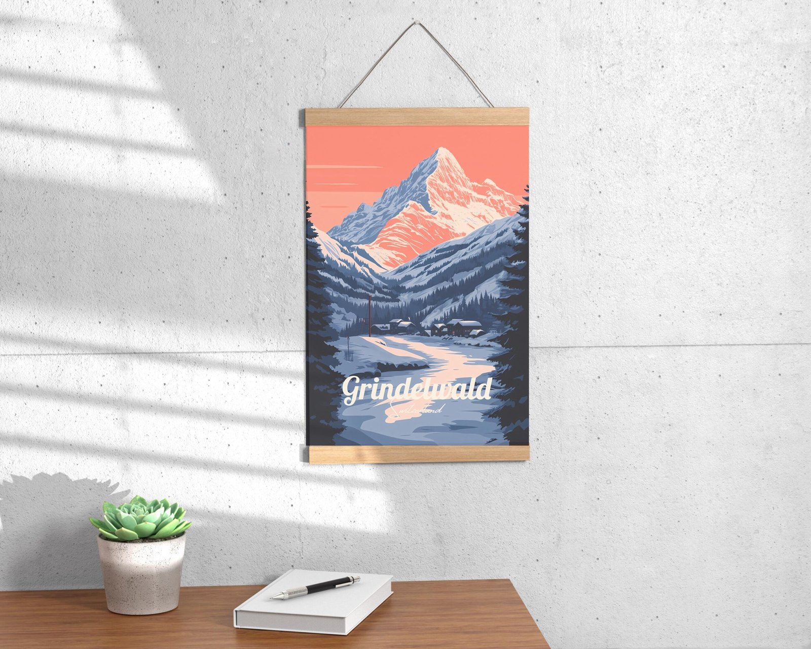 Print Grindelwald Poster Switzerland Alpine Peaks Wall Decor Swiss Alps Adventure Art Print Jungfrau Region Eiger Mountains