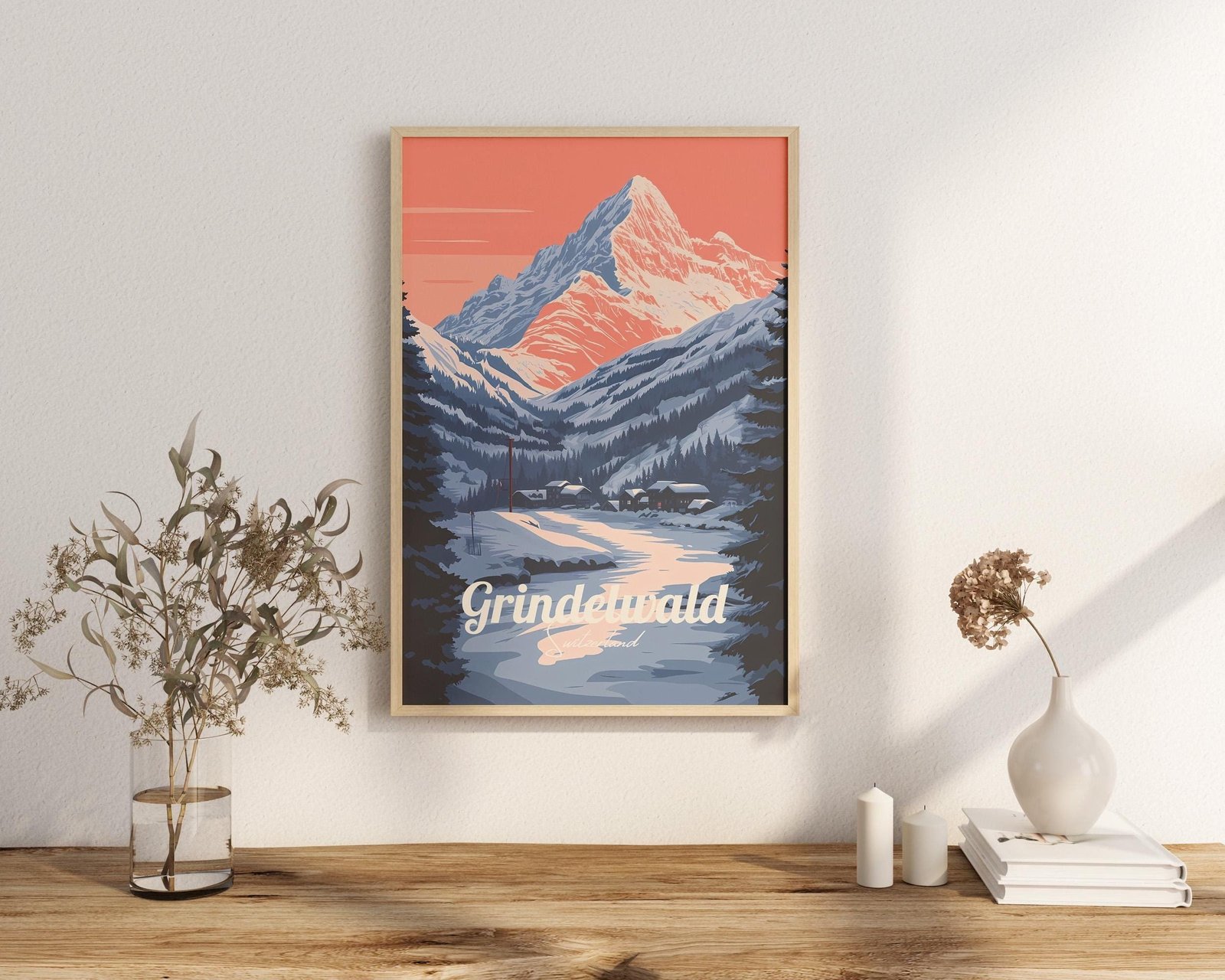 Print Grindelwald Poster Switzerland Alpine Peaks Wall Decor Swiss Alps Adventure Art Print Jungfrau Region Eiger Mountains